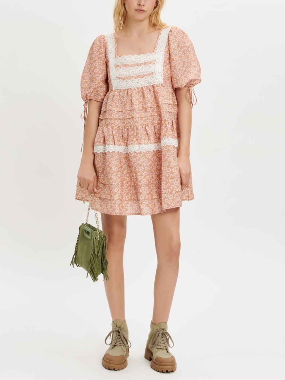 Maje Radola Floral Print Linen Blend Mini Dress Eu 36 Size S Cottagecore Prairie - Picture 14 of 16